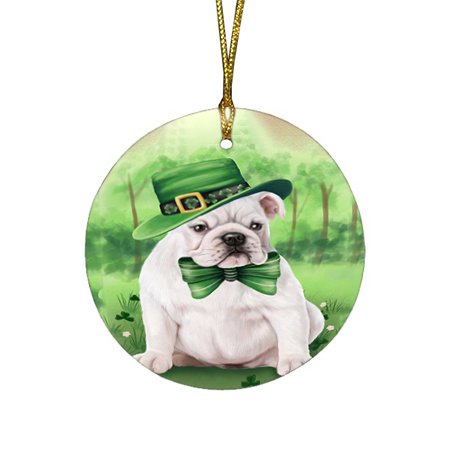 St. Patricks Day Irish Portrait Bulldog Round Christmas Ornament RFPOR48744