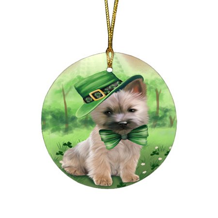 St. Patricks Day Irish Portrait Cairn Terrier Dog Round Christmas Ornament RFPOR48751