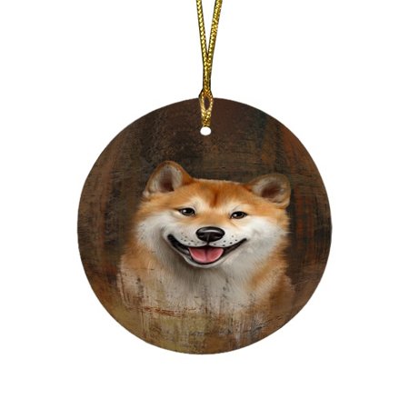 Rustic Shiba Inu Dog Round Christmas Ornament RFPOR48229
