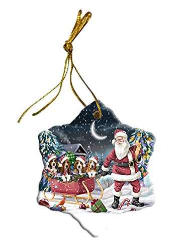 Santa Sled Dogs Basset Hound Christmas Star Ornament POR2739