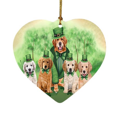 St. Patricks Day Irish Portrait Golden Retrievers Dog Heart Christmas Ornament HPOR48807