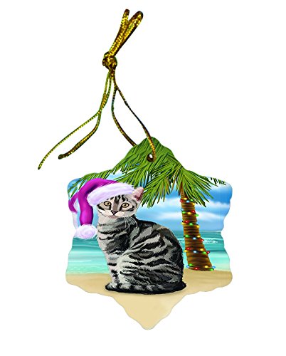Summertime Bengal Cat on Beach Christmas Star Ornament POR2974
