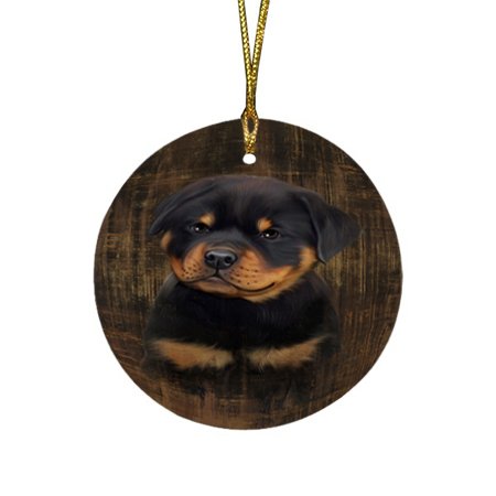 Rustic Rottweiler Dog Round Christmas Ornament RFPOR48251