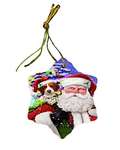 Santa Carrying Treeing Walker Coonhound Dog Presents Christmas Star Porcelain Ornament POR2696