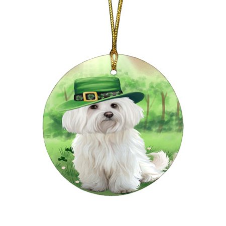 St. Patricks Day Irish Portrait Maltese Dog Round Christmas Ornament RFPOR48824