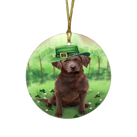 St. Patricks Day Irish Portrait Chesapeake Bay Retriever Dog Round Christmas Ornament RFPOR48760