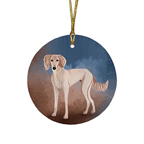Saluki Puppy Round Christmas Ornament RFPOR48085