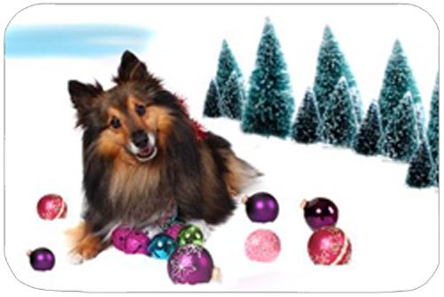Sheltie Dog with Christmas Ornaments & Trees Holiday Cutting Board