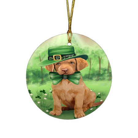 St. Patricks Day Irish Portrait Chesapeake Bay Retriever Dog Round Christmas Ornament RFPOR48764