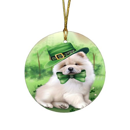 St. Patricks Day Irish Portrait Chow Chow Dog Round Christmas Ornament RFPOR48776
