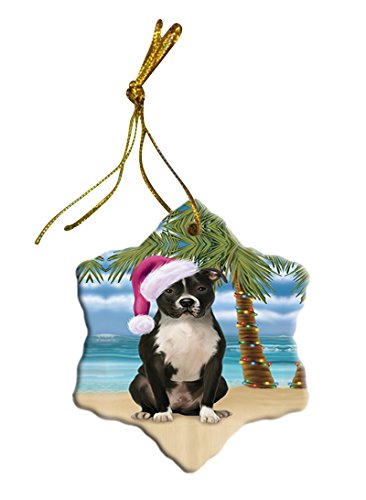 Summertime Pit Bull Dog on Beach Christmas Star Ornament POR2898