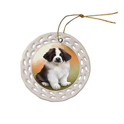 Saint Bernard Dog Christmas Doily Ceramic Ornament