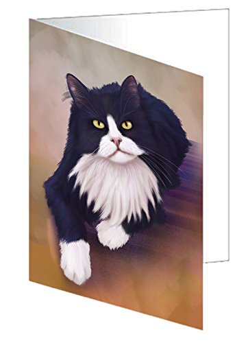 Tuxedo Black And White Cat Handmade Artwork Assorted Pets Greeting Cards and Note Cards with Envelopes for All Occasions and Holiday Seasons