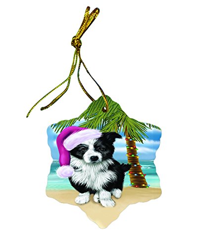 Summertime Border Collie Dog on Beach Christmas Star Ornament POR2987
