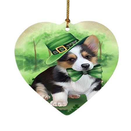St. Patricks Day Irish Portrait Corgie Dog Heart Christmas Ornament HPOR48789