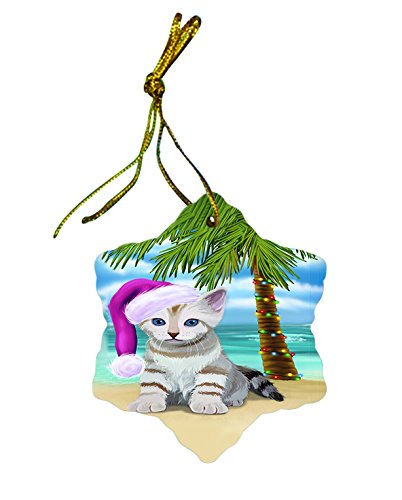 Summertime Bengal Cat on Beach Christmas Star Ornament POR2973