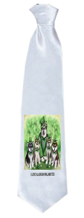 St. Patricks Day Irish Family Portrait Alaskan Malamute Dogs Neck Tie TIE48351