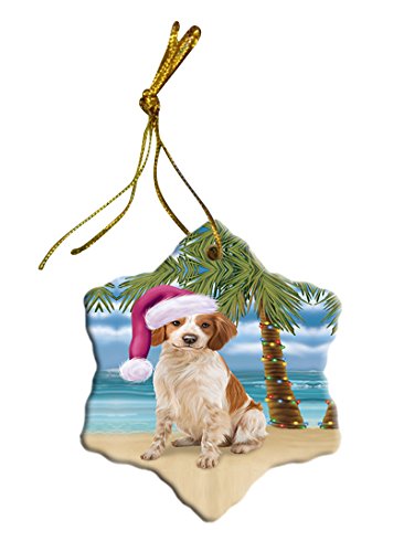 Summertime Brittany Spaniel Dog on Beach Christmas Star Ornament POR2760