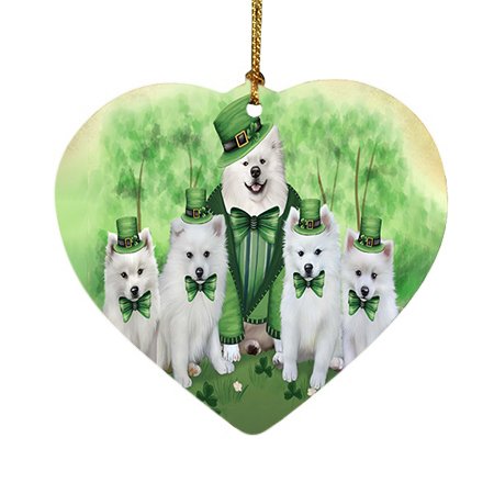 St. Patricks Day Irish Family Portrait American Eskimos Dog Heart Christmas Ornament HPOR48451