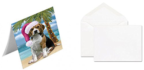 Summertime Happy Holidays Christmas Beagles Dog on Tropical Island Beach Handmade Artwork Assorted Pets Greeting Cards and Note Cards with Envelopes for All Occasions and Holiday Seasons