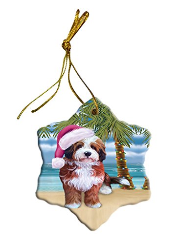 Summertime Bernedoodle Dog on Beach Christmas Star Ornament POR2793
