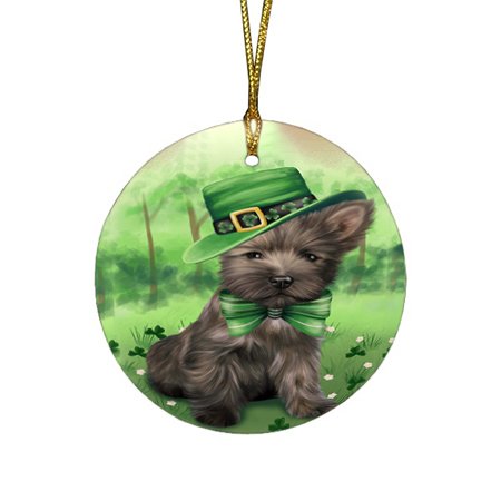 St. Patricks Day Irish Portrait Cairn Terrier Dog Round Christmas Ornament RFPOR48752