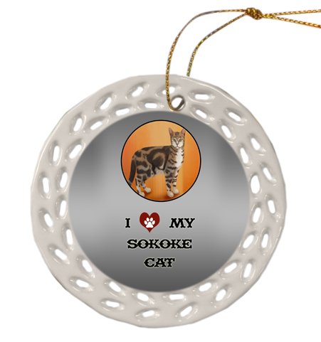 Sokoke Cat Christmas Doily Ceramic Ornament