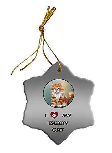 Tabby Cat Christmas Snowflake Ceramic Ornament