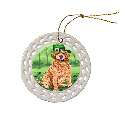 St. Patricks Day Irish Portrait Golden Retriever Dog Ceramic Doily Ornament DPOR48806