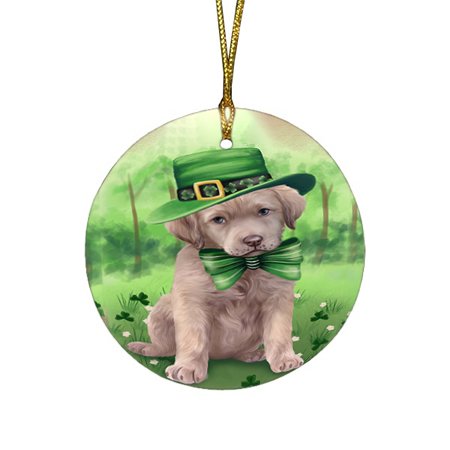 St. Patricks Day Irish Portrait Chesapeake Bay Retriever Dog Round Christmas Ornament RFPOR48763