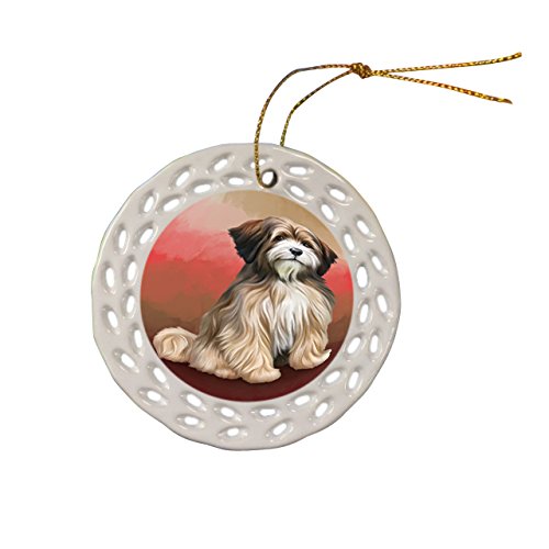 Tibetan Terrier Dog Christmas Doily Ceramic Ornament