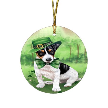 St. Patricks Day Irish Portrait Jack Russell Terrier Dog Round Christmas Ornament RFPOR48813