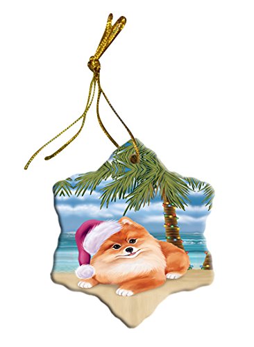 Summertime Pomeranian Dog on Beach Christmas Star Ornament POR2915