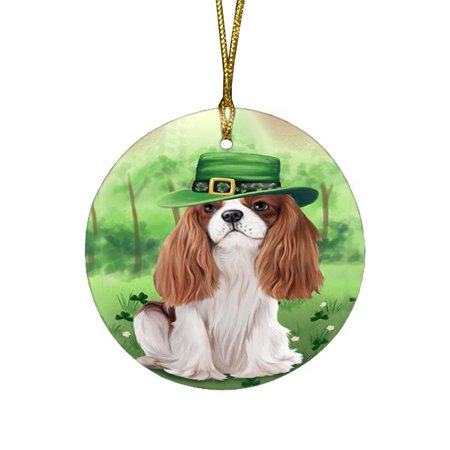 St. Patricks Day Irish Portrait Cavalier King Charles Spaniel Dog Round Christmas Ornament RFPOR48754