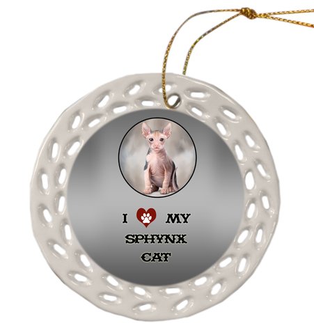 Sphynx Cat Christmas Doily Ceramic Ornament