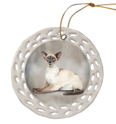 Thai Siamese Cat Christmas Doily Ceramic Ornament