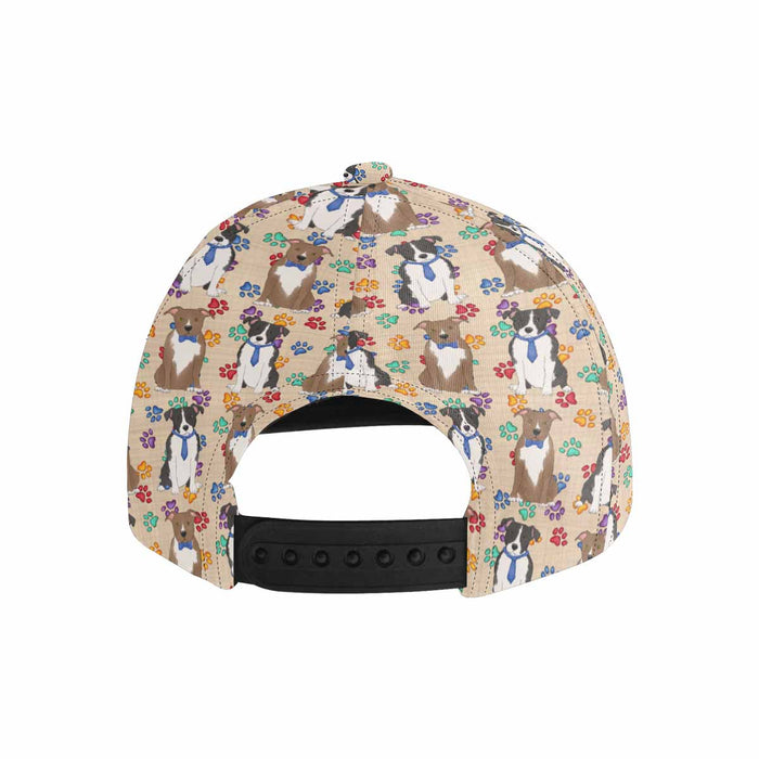Women's All Over Rainbow Paw Print American Staffordshire Dog Snapback Hat Cap