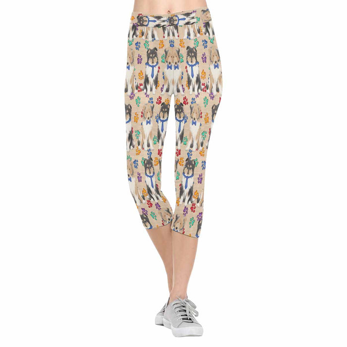 Rough Collie Dogs Blue  All-Over Low Rise Capri Leggings (Model L08)