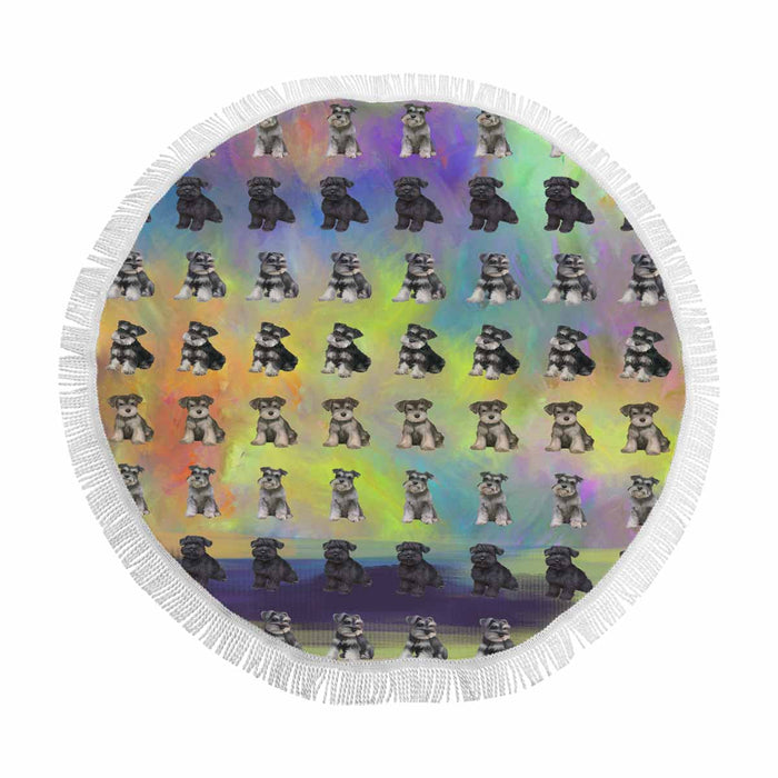 Schnauzer Dogs  Round Beach Mat 59’’