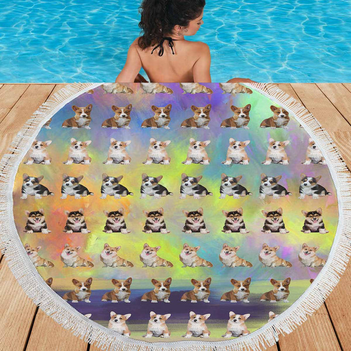 Corgi Dogs  Round Beach Mat 59’’