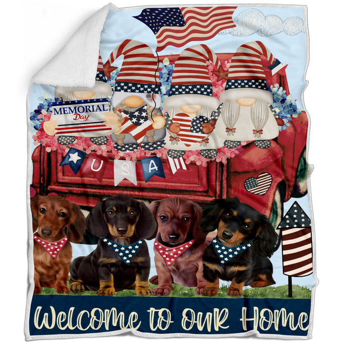 Happy Memorial Day Gnome Red Truck Dachshund Dogs Blanket - Lightweight Soft Cozy and Durable Bed Blanket - Animal Theme Fuzzy Blanket for Sofa Couch AA12