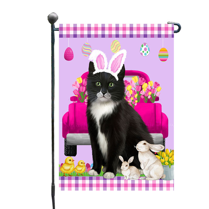 Easter Pink Truck Tuxedo Cats Garden Flags- Outdoor Double Sided Garden Yard Porch Lawn Spring Decorative Vertical Home Flags 12 1/2"w x 18"h