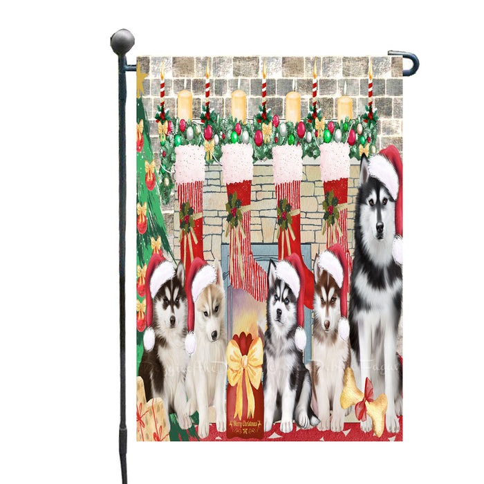 Festive Christmas Celebration Siberian Husky Dogs Garden Flags - Outdoor Double Sided Garden Yard Porch Lawn Spring Decorative Vertical Home Flags 12 1/2"w x 18"h