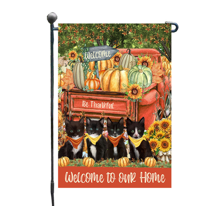 Fall Orange Truck Sunflowers and Pumpkin Tuxedo Cats Garden Flags- Outdoor Double Sided Garden Yard Porch Lawn Spring Decorative Vertical Home Flags 12 1/2"w x 18"h AA11