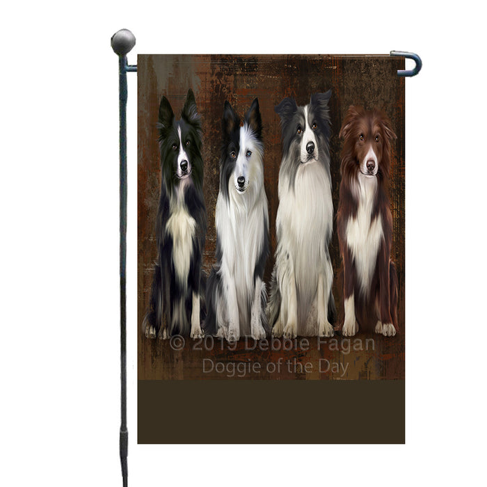 Personalized Rustic 4 Border Collie Dogs Custom Garden Flag GFLG63317