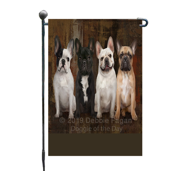Personalized Rustic 4 French Bulldogs Custom Garden Flag GFLG63324