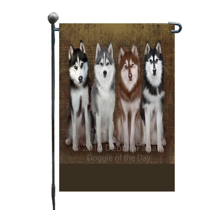 Personalized Rustic 4 Siberian Husky Dogs Custom Garden Flag GFLG63328
