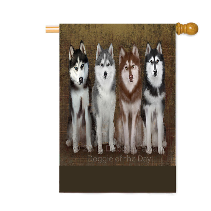 Personalized Rustic 4 Siberian Husky Dogs Custom House Flag FLG64405