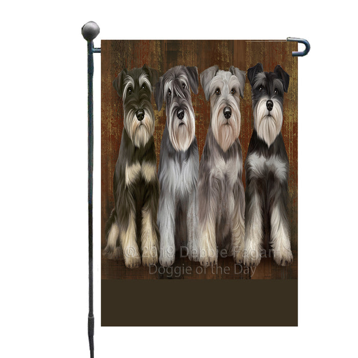 Personalized Rustic 4 Miniature Schnauzer Dogs Custom Garden Flag GFLG63330