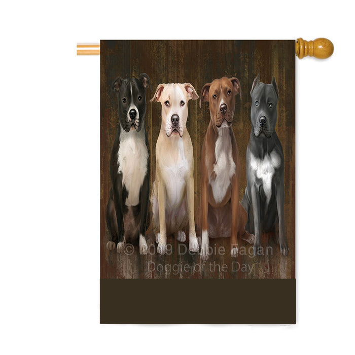 Personalized Rustic 4 Pit Bull Dogs Custom House Flag FLG64408